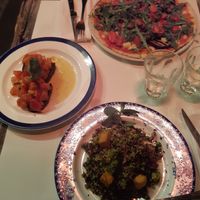 Bruschette, quinoa & stir fry vegetables, vegan pizza at Hosteria del Mercato in Rome