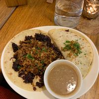Potato pancake with duck no-meat (295kč) at Maitrea in Prague