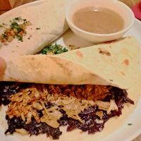 Inside of no duck potato pancakes at Maitrea in Prague