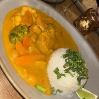 Cauli and broccoli curry with jasmine rice  at Maitrea in Prague