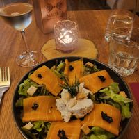 No salmon + white wine at Maitrea in Prague