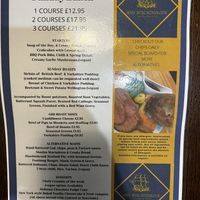 Sunday menu with vegan options at HMS Hinchinbrook in Great Yarmouth
