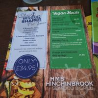 Vegan menu at HMS Hinchinbrook in Great Yarmouth