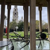 Outdoor dining next to the sculpture garden (and out of the rain!) #Veganuary at Panama 66 in San Diego