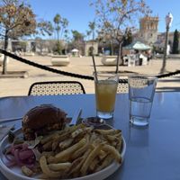 Vegan smash burger + Arnold palmer  at Panama 66 in San Diego