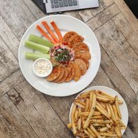 Hummus and fries at Karl Strauss Brewing Company - Scranton Rd in San Diego