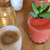 Black coffee and smoothie (delicious) at Greenwoods - Keizersgracht in Amsterdam