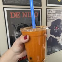 Iced Thai tea with coconut milk and boba  at Aroi Thai Food in Colorado Springs