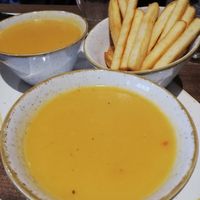 Soup of the day: sweet potato + side dish of fries at Brambles in Inveraray