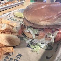 Crispy chicken sandwich. Good texture    at One Well Brewing in Kalamazoo