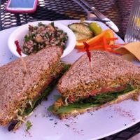 Mock toona sandwich with tabbouleh at Shangri-La Tea Room and Vegetarian Restaurant in Boise