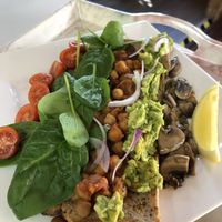 Open Breaky Burrito filling. I had on gf bread. at The Barn on Flaxton in Sunshine Coast