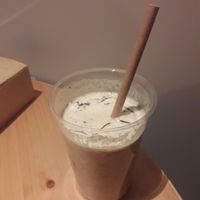 Ginger and pear smoothie (with coconut bits) at Avocado Spot in Gdansk