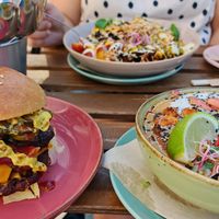 Zupa Tom Kha, burger i bowl at Avocado Spot in Gdansk