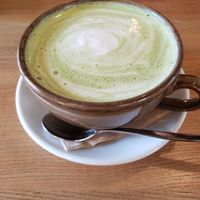 Macha latte at Fauna & Flora in Lisbon