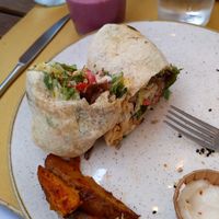 Plate of the day: "vegan kebab" and red velvet smoothie. at Aromaticus - Trastevere in Rome