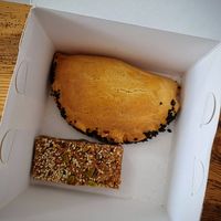 Empanada and granola bar at Two Magpies Bakery in Southwold