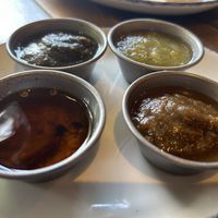 Selection of salsas   at Lobo Rojo in North Shields