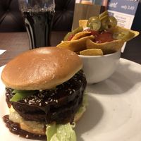 Double Korean soya burger with nachos 💚 at Phoenix in Tamworth