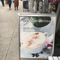 Placard advertising their hot chocolate. at Rawmantic Chocolate in New York City