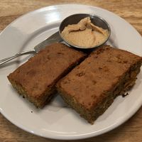 cake-like cornbread with tahini spread  at Souen - East Village in New York City