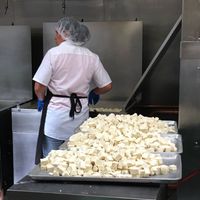Tofu slabs after being cut up at Hodo in Oakland
