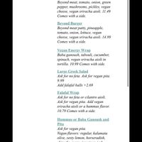 Vegan menu at Olympia Cafe in Osseo