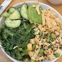 Tofu Poke Bowl with half rice/half lettuce.  at NDMK in Santa Catalina Island
