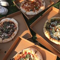 One with pesto base one with eggplant at Plant A Pizza in Ghent