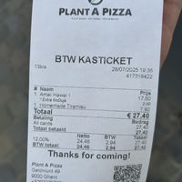 bill  at Plant A Pizza in Ghent