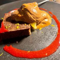 Part of Valentine Menu € 45 pp - Chocolat espuma - Brownie - Orange at Plant A Pizza in Ghent
