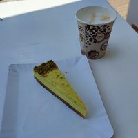 Raw cake and cappuccino at Raw Bakery in Bucharest