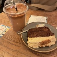 Banana bread & cocoa/banana/pb smoothie (under fusion section of menu)  at Ethical Bean Company in East London