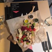 Vegan starter with pesto, truffle, tomatoes, grapes, tofu, olives, oil and bruschetta. at Superfood Healthy Food Factory in Split