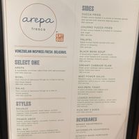 Menu at Arepa Fresca in Denver