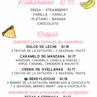 Menu as of October 2022, green cat means vegan, yellow means milk can be substituted for soy for 0.5 soles more, 2 of 3 at Catfetín in Cusco