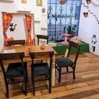 Part of the cat seating area. Cost 5 soles extra to sit in here with the cats as of October 2022. at Catfetín in Cusco