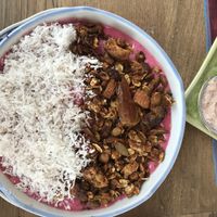 Dragon fruit and mango smoothie bowl at Pilgrim in Kampot