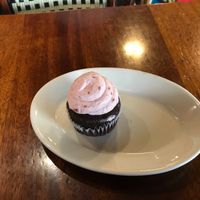 Vegan raspberry cupcake at Esselon Coffee Roasting Co in Hadley