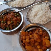 Mushroom and pea curry and Aloo Channa Massala at Indian Crown in Leipzig
