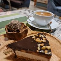 Caramel ice cream cake & almond protein ball at Go Vegan Cafe in Phuket