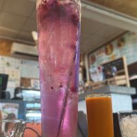 Pink lemonade with dragon fruit and turmeric shot  at Go Vegan Cafe in Phuket