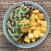 Gluten Free flax seed Vegan Waffles with Maple Syrup ! at Go Vegan Cafe in Phuket