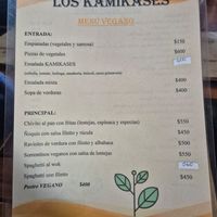 Vegan menu at Los Kamikazes in Colonia Del Sacramento