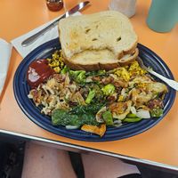 Vegan veggie wife--hash browns with veggies, tofu scram, toast. at Hartland Diner  in Hartland