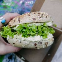 egg salad bagel at Plant Base in Berlin