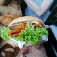 Cream cheese, carrott salmon Bagel at Plant Base in Berlin