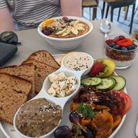 Brunch plate and porridge at Plant Base in Berlin