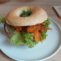 Salmon bagel at Plant Base in Berlin