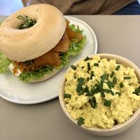 Salmon bagel with scrambled tofu  at Plant Base in Berlin